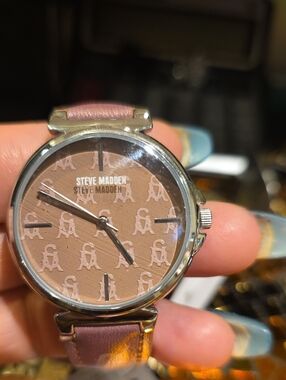 Steve Madden Mauve Logo Pattern Leather Strap Watch